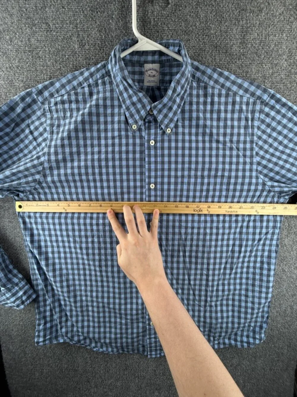 Brooks Brothers XL Cotton Check Button-Down Blue Men Shirt Long Sleeve Business
